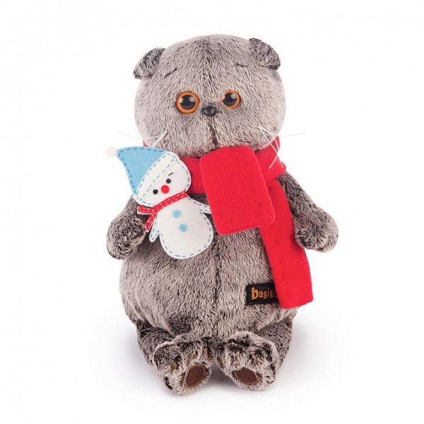 Кот Басик в шарфике со снеговиком