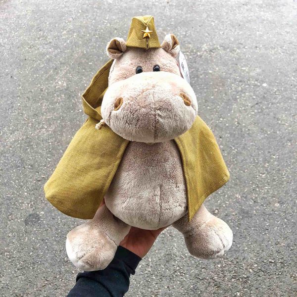 Мягкая игрушка Бегемот солдат 20 см